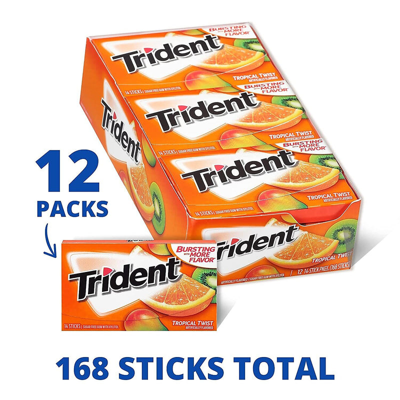 Trident Sugar Free Tropical Twist Gum, 14 Pieces/Pack, 12/Packs (VAM00502)