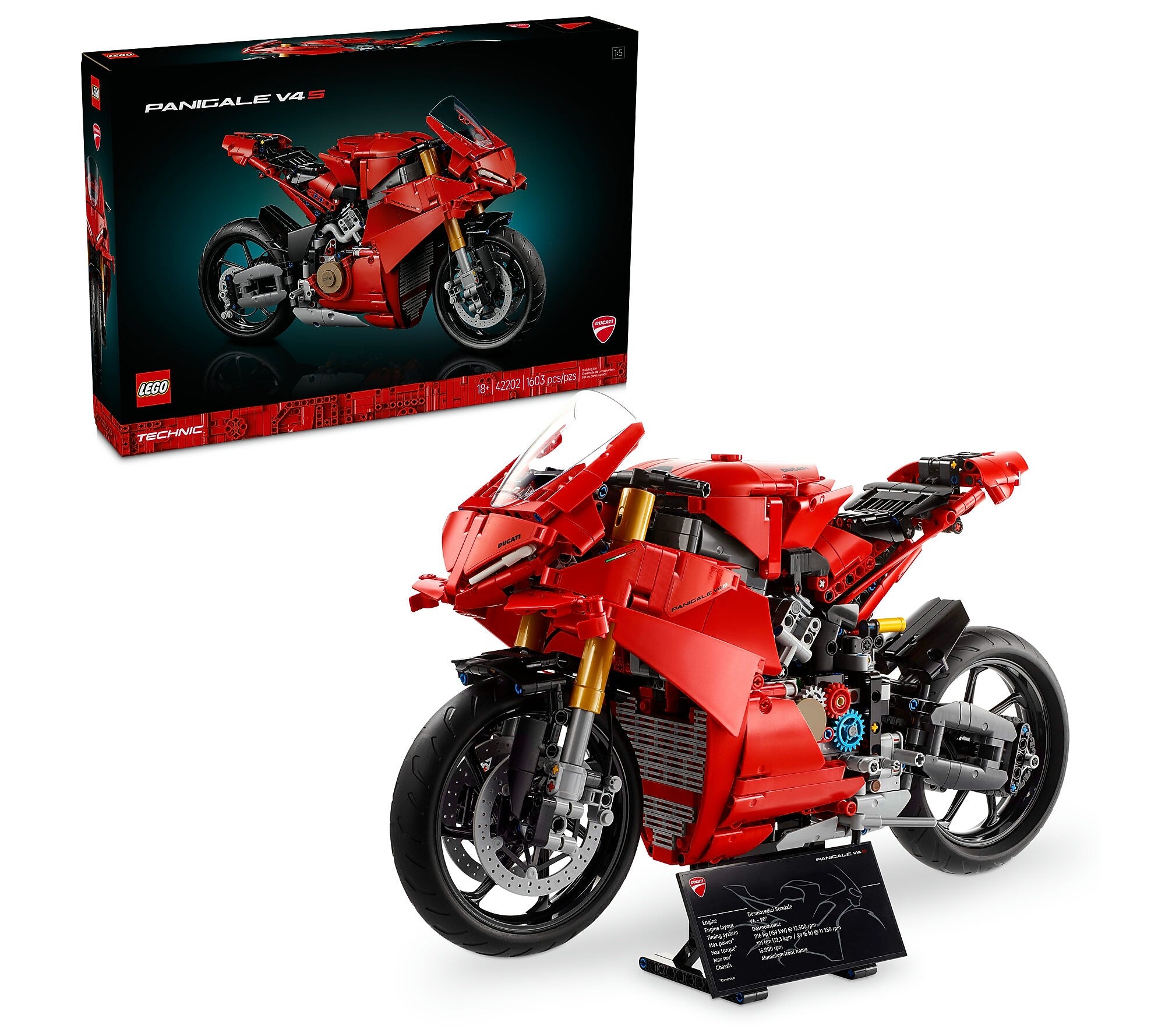 LEGO Technic Ducati Panigale V4 S Motorcycle, 1603 Pieces (42202)