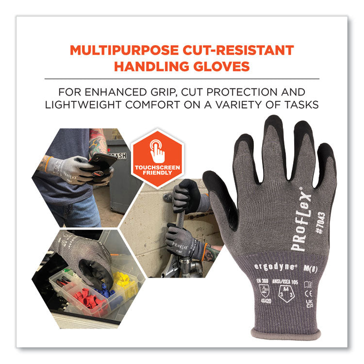 ProFlex 7043 ANSI A4 Nitrile Coated CR Gloves, EN388: 4X42D, 9" Long, Small, Gray, 12 Pairs