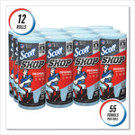Shop Towels, Standard Roll, 1-Ply, 9.4 x 11, Blue, 55/Roll, 12 Rolls/Carton