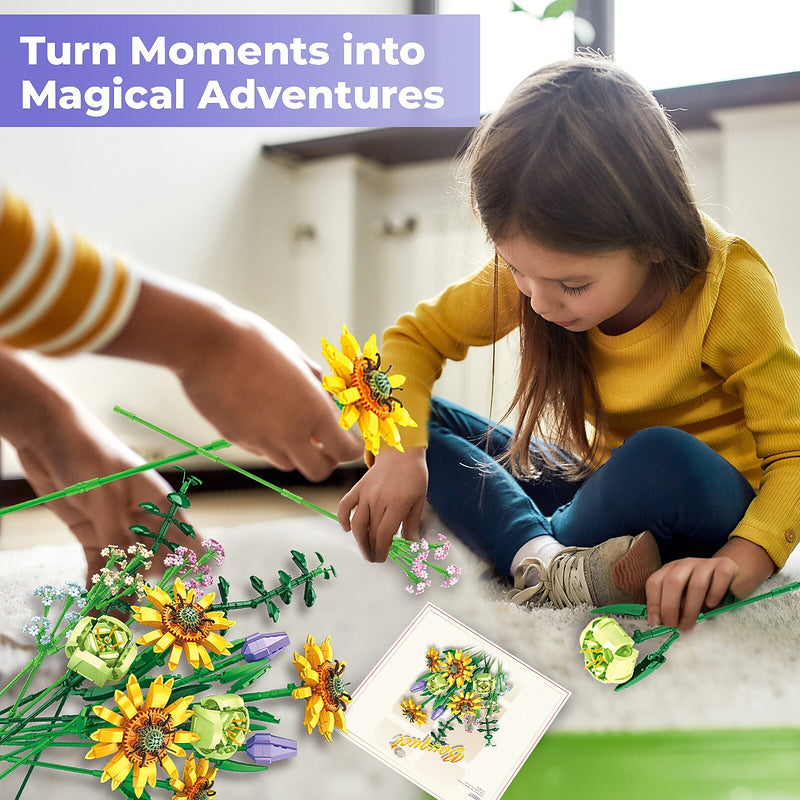 Contixo BK04 Sunflower Bouquet Flordal Collection Building Block Set, 975 Pieces (CNXBK04)