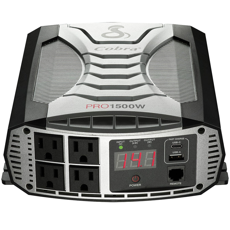 Cobra PRO 1500W Professional-Grade Power Inverter with 2 USB Ports, 4-Outlets, Black & Gray (CPI1500W)
