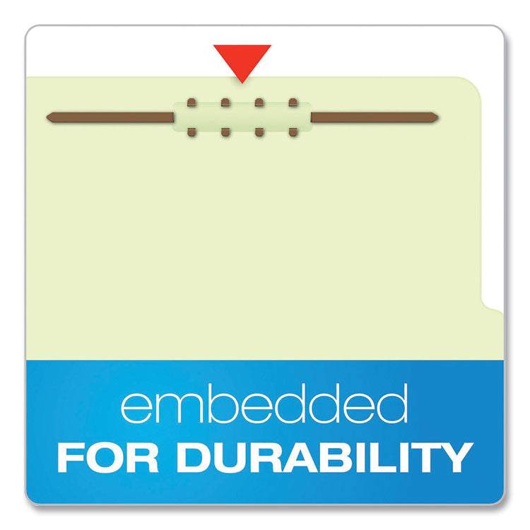 Six-Section Pressboard Classification Folders, 2" Expansion, 2 Dividers, 6 Fasteners, Letter Size, Green Exterior, 10/Box