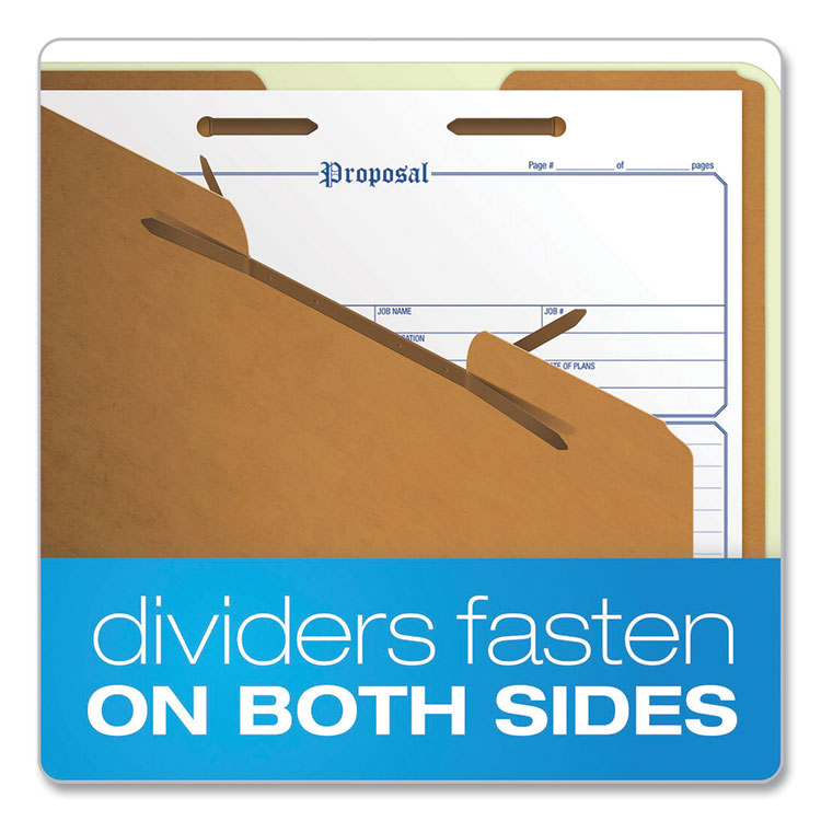 Six-Section Pressboard Classification Folders, 2" Expansion, 2 Dividers, 6 Fasteners, Letter Size, Green Exterior, 10/Box