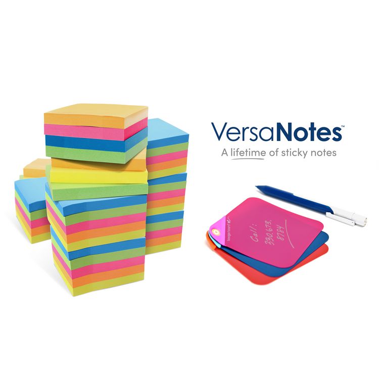 VersaNotes Starter Pack Reusable Notes, 4 x 6, Three Assorted Color Notes Plus Pen