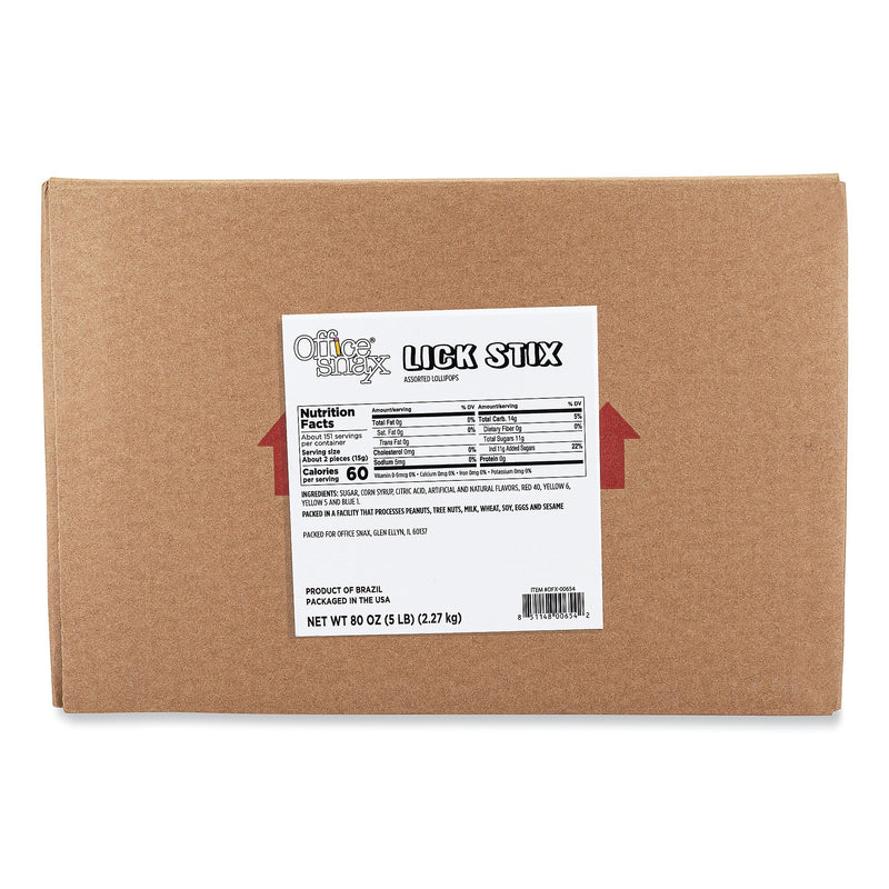 Office Snax Lick Stix Suckers Lollipops, Assorted Flavors, 80 oz. (OFX00654)