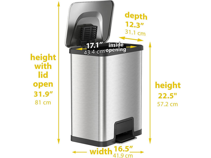 HLS Commercial Stainless Steel Step Trash Can with Hinged Lid, 13-Gallon, Silver (HLS13SS)