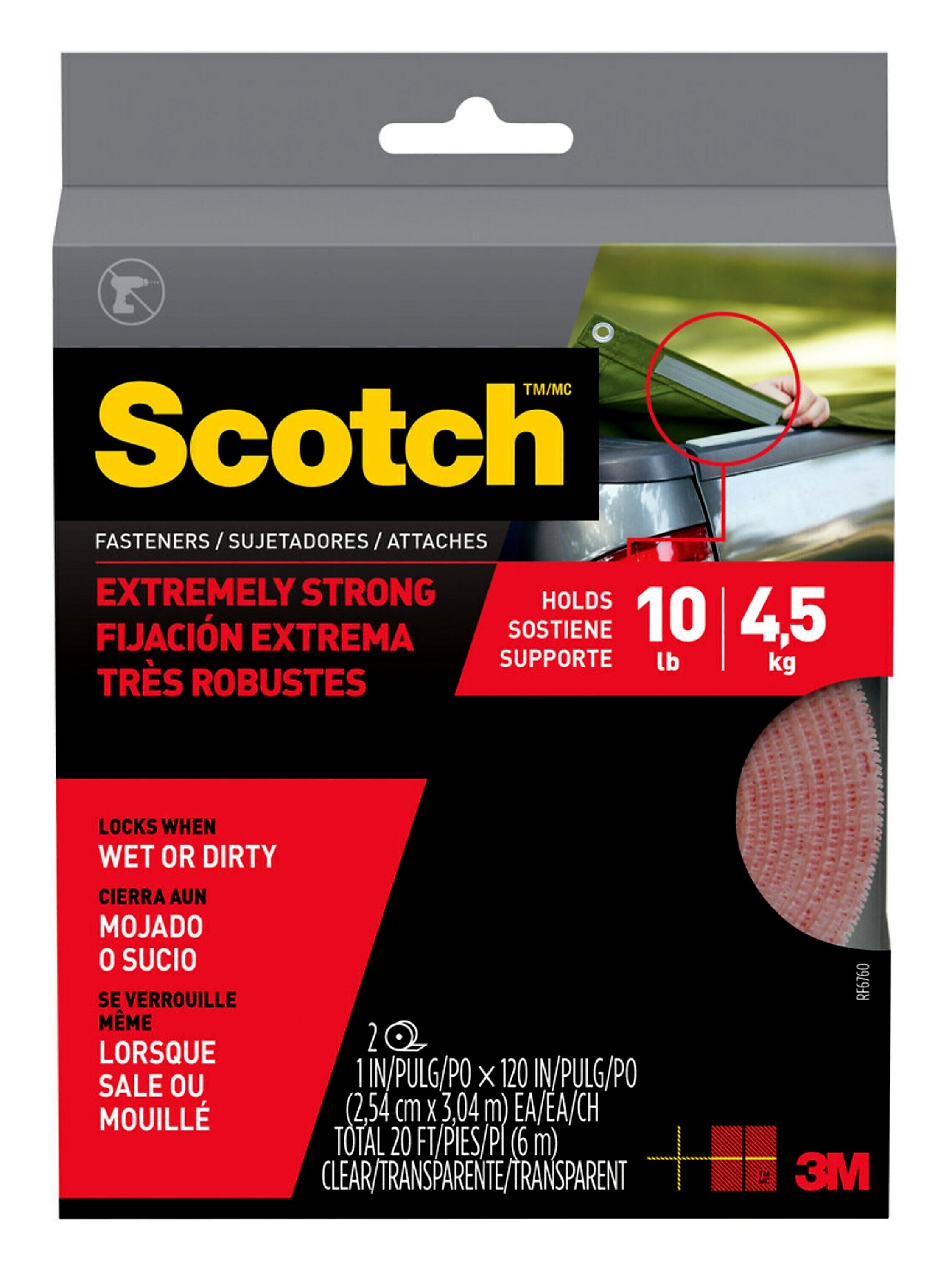 Scotch Extreme Fasteners, 1" x 10 ft., Clear, 1 Set (RF6760)