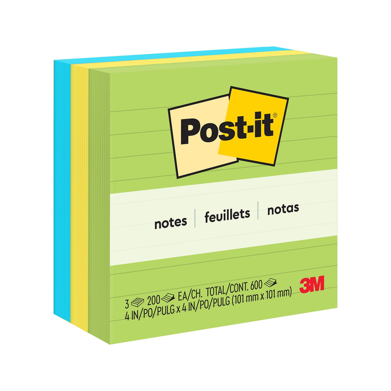 Post-it Notes, 4" x 4", Floral Fantasy Collection, Lined, 200 Sheet/Pad, 3 Pads/Pack (6753AUL)