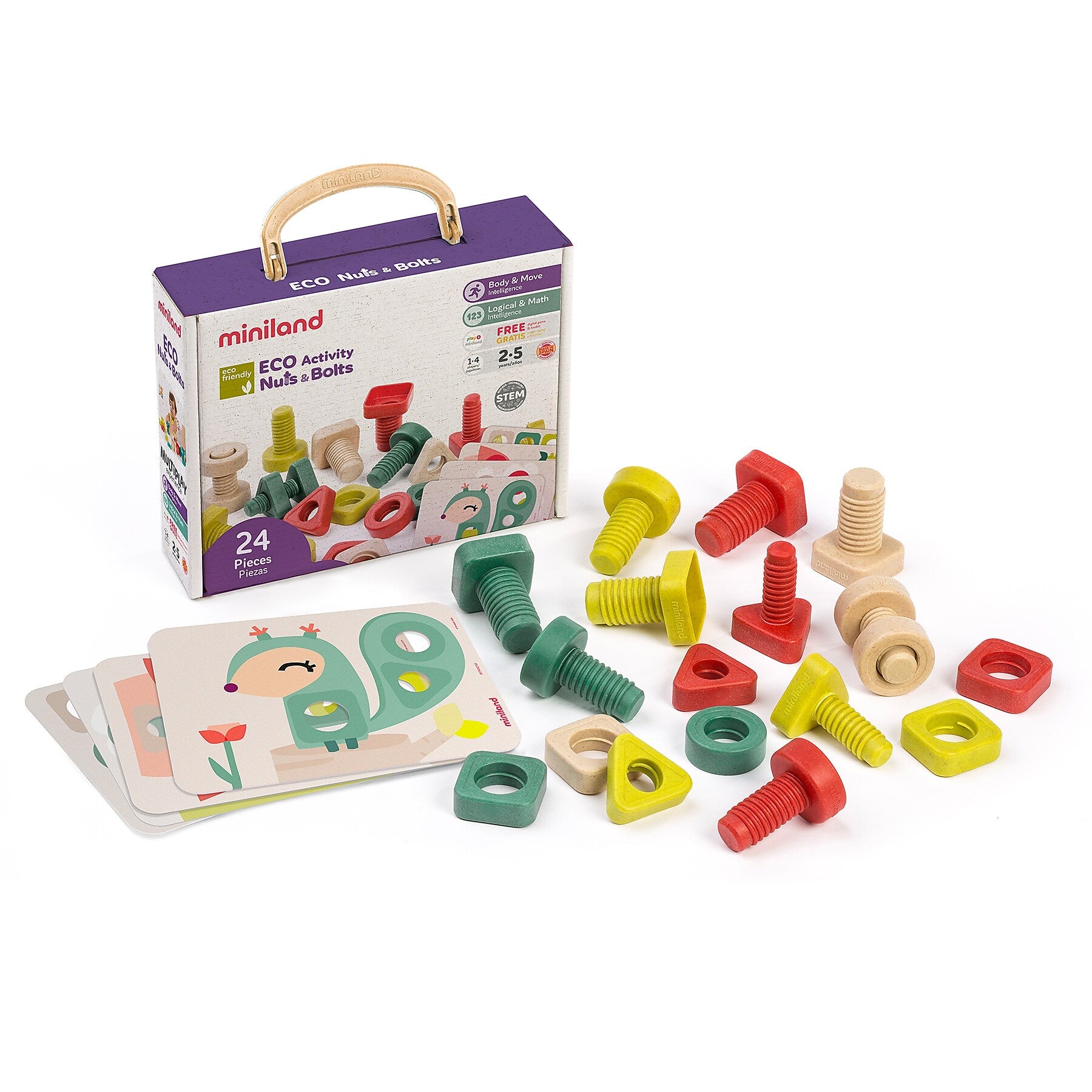 MINILAND ECO Nuts & Bolts, Multicolored, 28 Pieces/Set (MLE32255)