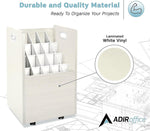 AdirOffice 20-Slot Mobile Roll File, 24.75"H x 15.25"W x 13.25"D, White (624-WHI-KIT1)