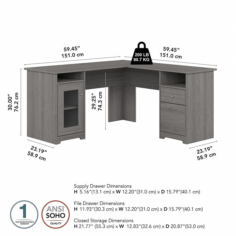 Bush Furniture Cabot 60"W Wood L-Shaped Computer Desk, Modern Gray (WC31330K)
