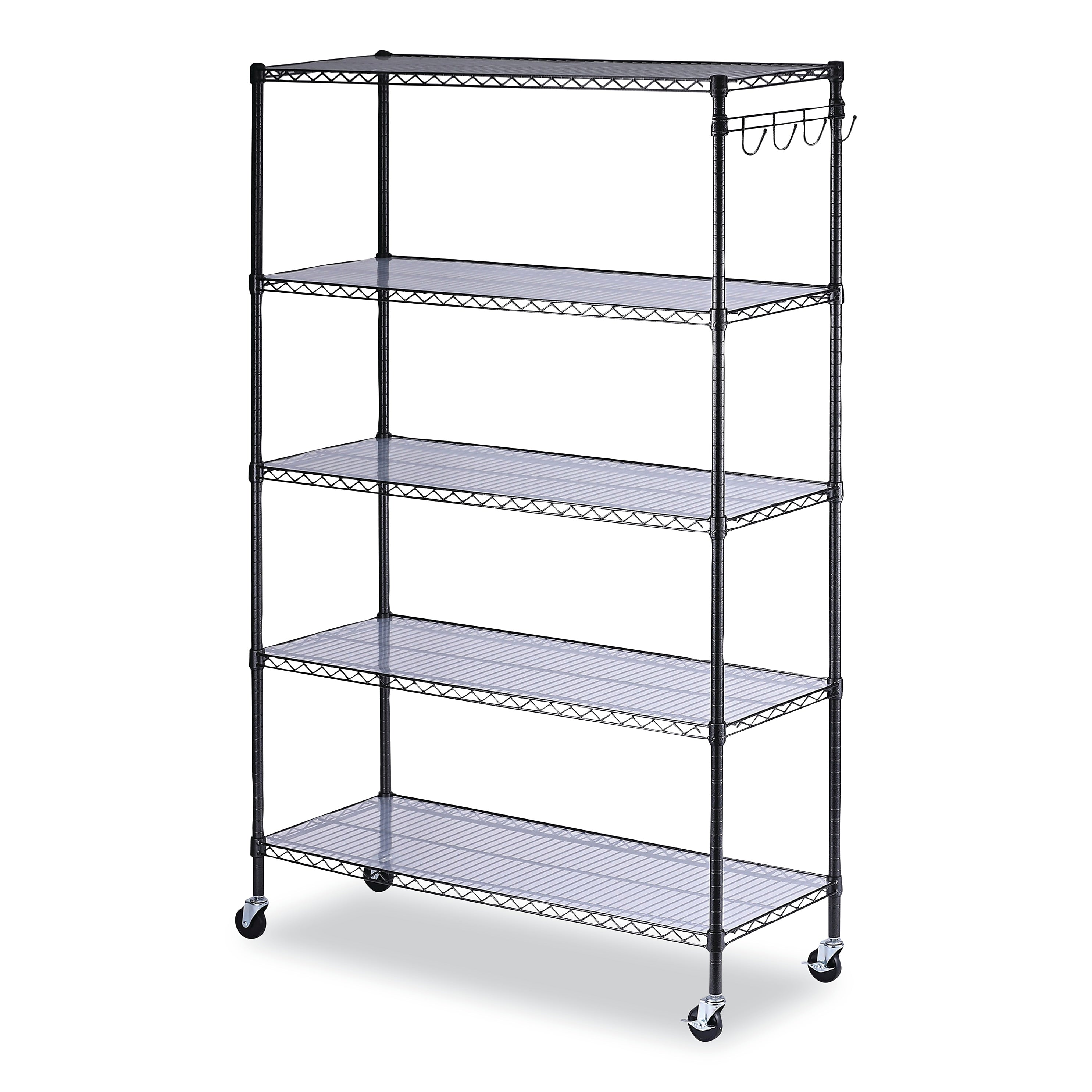 Alera® 5-Shelf Wire Shelving Kit with Casters and Shelf Liners, 48w x 18d x 72h, Black Anthracite (ALESW654818BA)