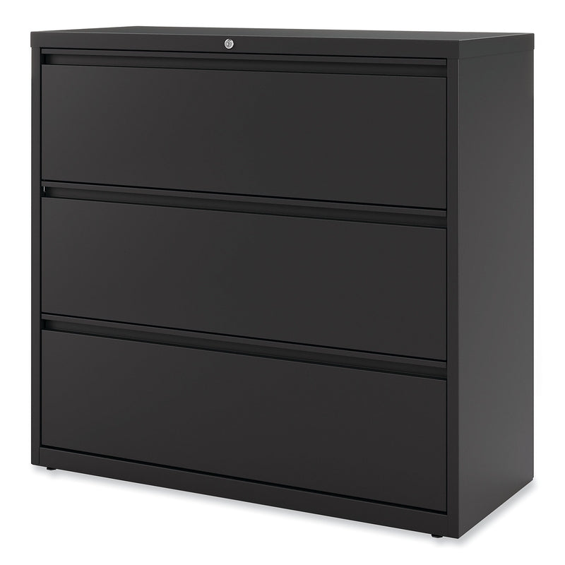 Alera 3-Drawer Lateral File Cabinet, Letter/Legal Size, Lockable, 40.25"H x 42"W x 18.63"D, Black (ALEHLF4241BL)