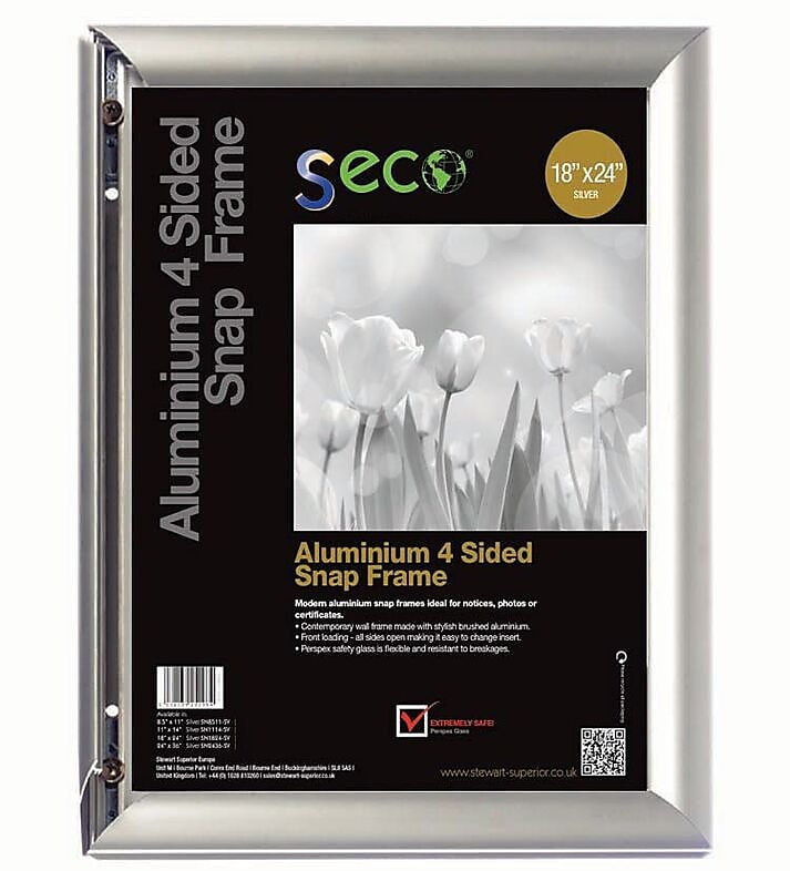 Seco Front Load Easy Open Snap Poster Frame, 18" x 24", Silver Anodised Aluminium (SN1824-SV)