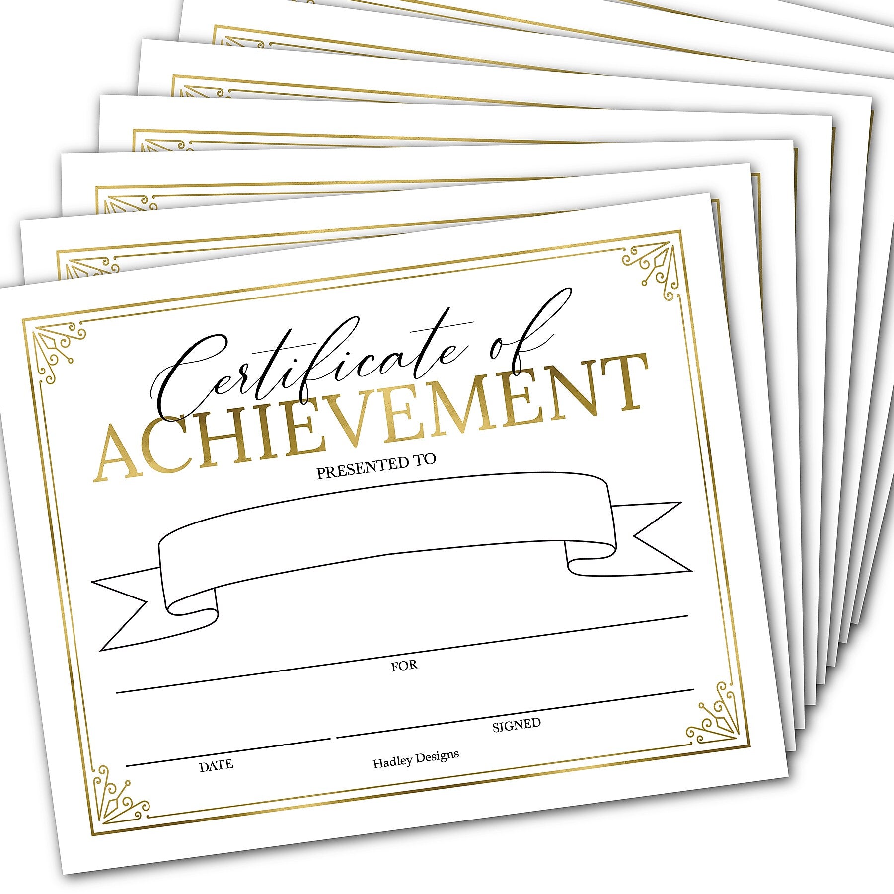 Hadley Designs Elegant Gold Award Certificates of Achievement for Students, 8" x 10", Multicolored, 25/Pack (HDDX004A2K2IP)