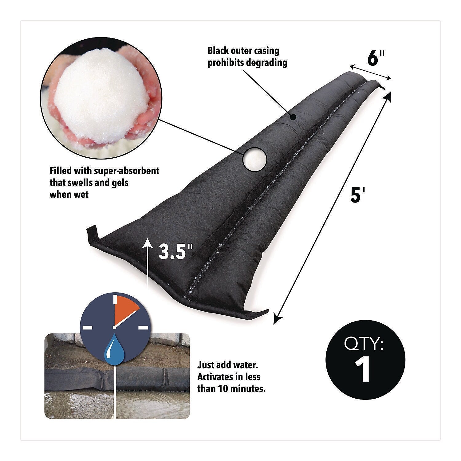 Quick Dam Water Flood Barriers, 6" x 5 Ft. x 3.5 (QD65-1)