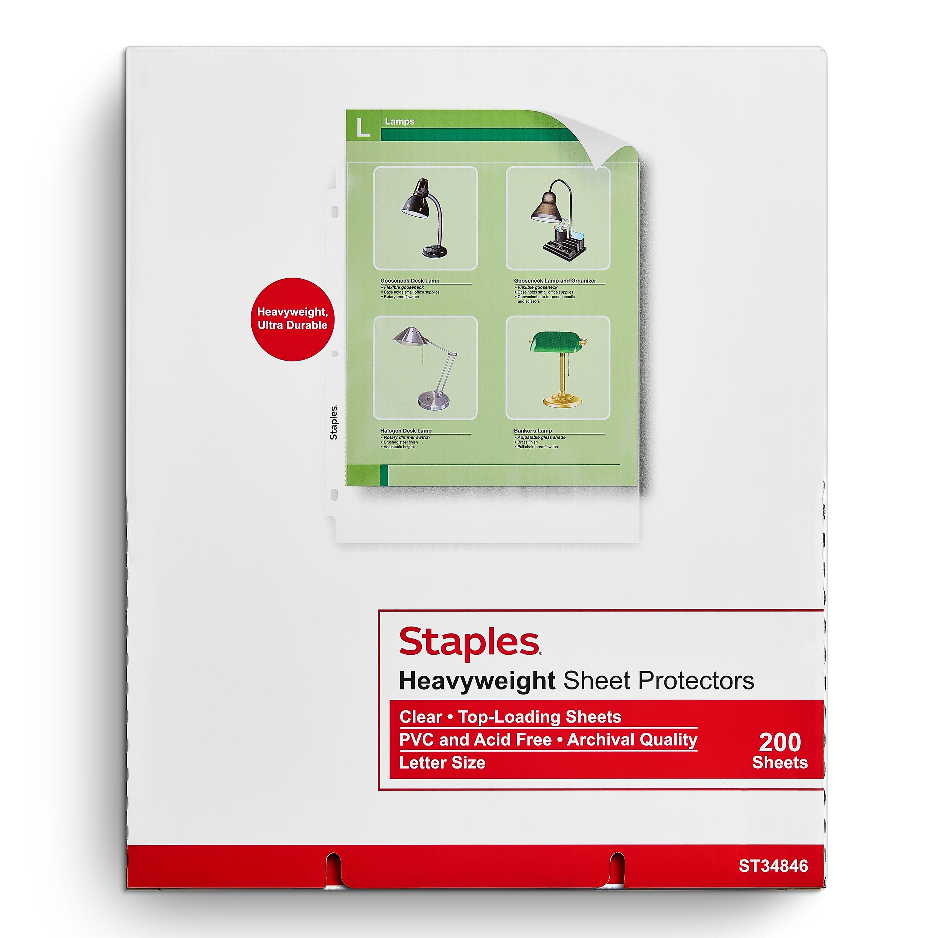 Staples Heavyweight Sheet Protector, 8.5" x 11", Clear, 200/Box (34846)