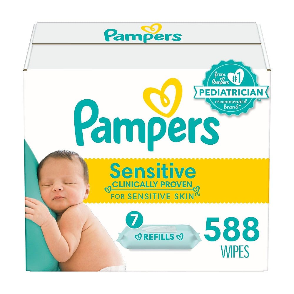 Pampers Sensitive Baby Wipes, Perfume Free, 7 Flip-Top Packs, 588 Total Wipes (75461)