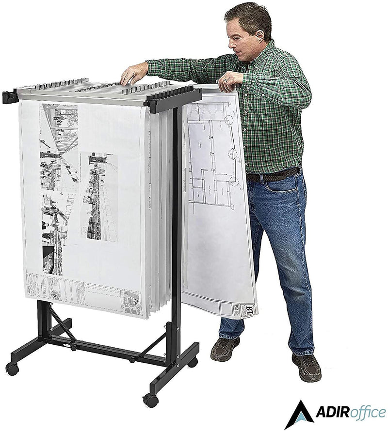 AdirOffice Metal Mobile File Cart with Swivel Wheels and (12) 30" Hanging Clamps, Black (615-BLK-PKG)