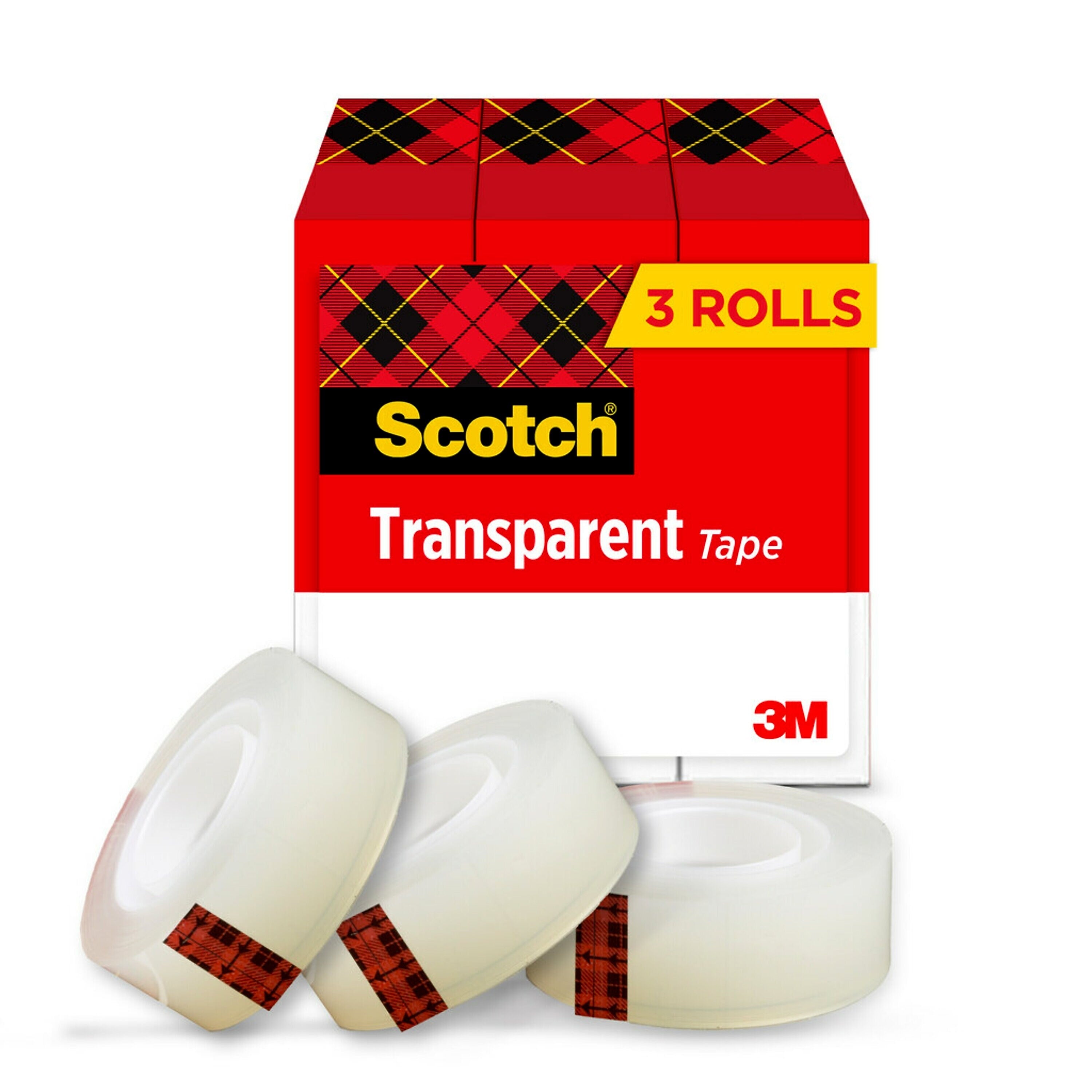 Scotch Transparent Clear Tape Refill, 0.75" x 27.77 yds., 1" Core, Clear, 3 Rolls/Pack (600K3)