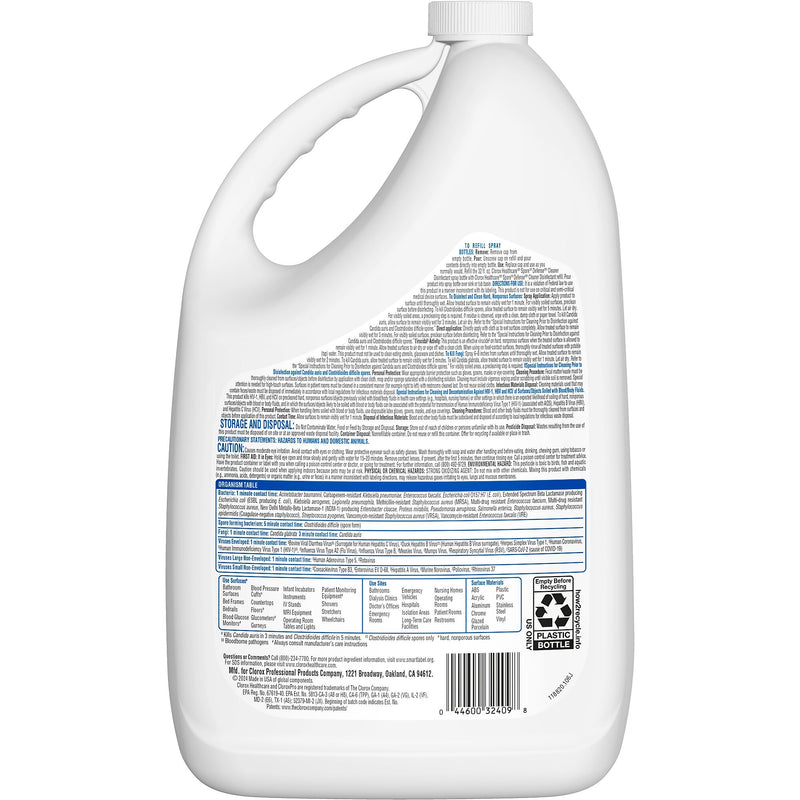 Clorox Healthcare Spore Defense Cleaner Disinfectant, Open System Refill Bottle, 128 Fl Oz, 4/Pack (32409)