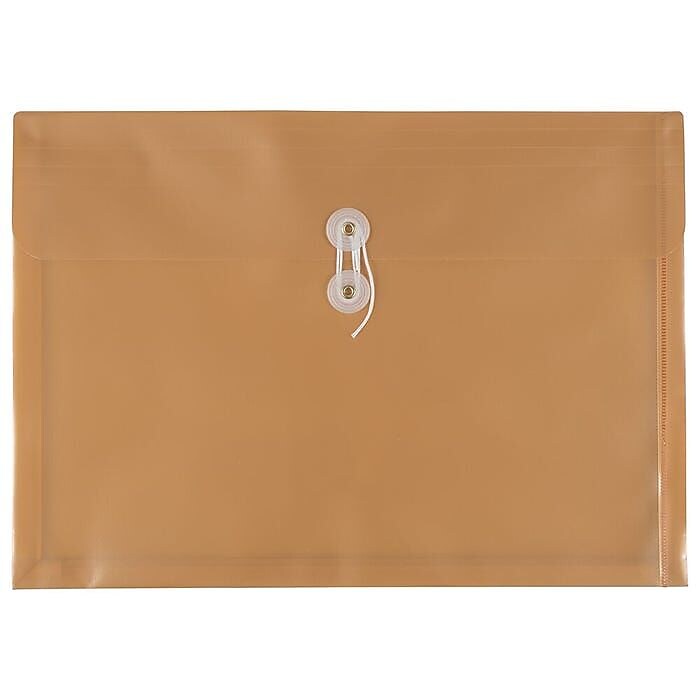 JAM PAPER Plastic Envelopes with Button & String Tie Closure, Legal Booklet, 9 3/4 x 14 1/2, Gold, 12/Pack (235438983A)