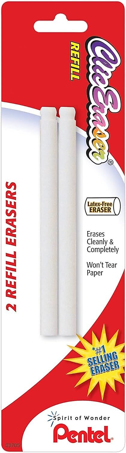 Pentel Clic Eraser Refills, White, 2/Pack (PENZER2BPK6)