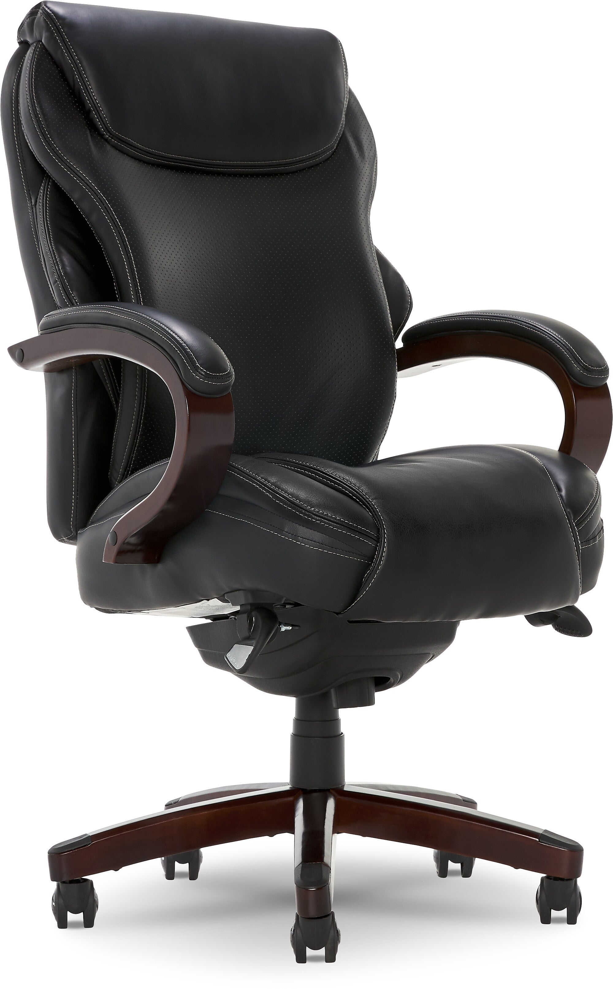 La-Z-Boy Hyland Ergonomic Bonded Leather Swivel Executive Chair, Black/Mahogany Wood (45779A)