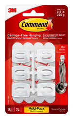 Command Mini Hooks, 0.5 lb., White, 18/Pack (17006-18ES)