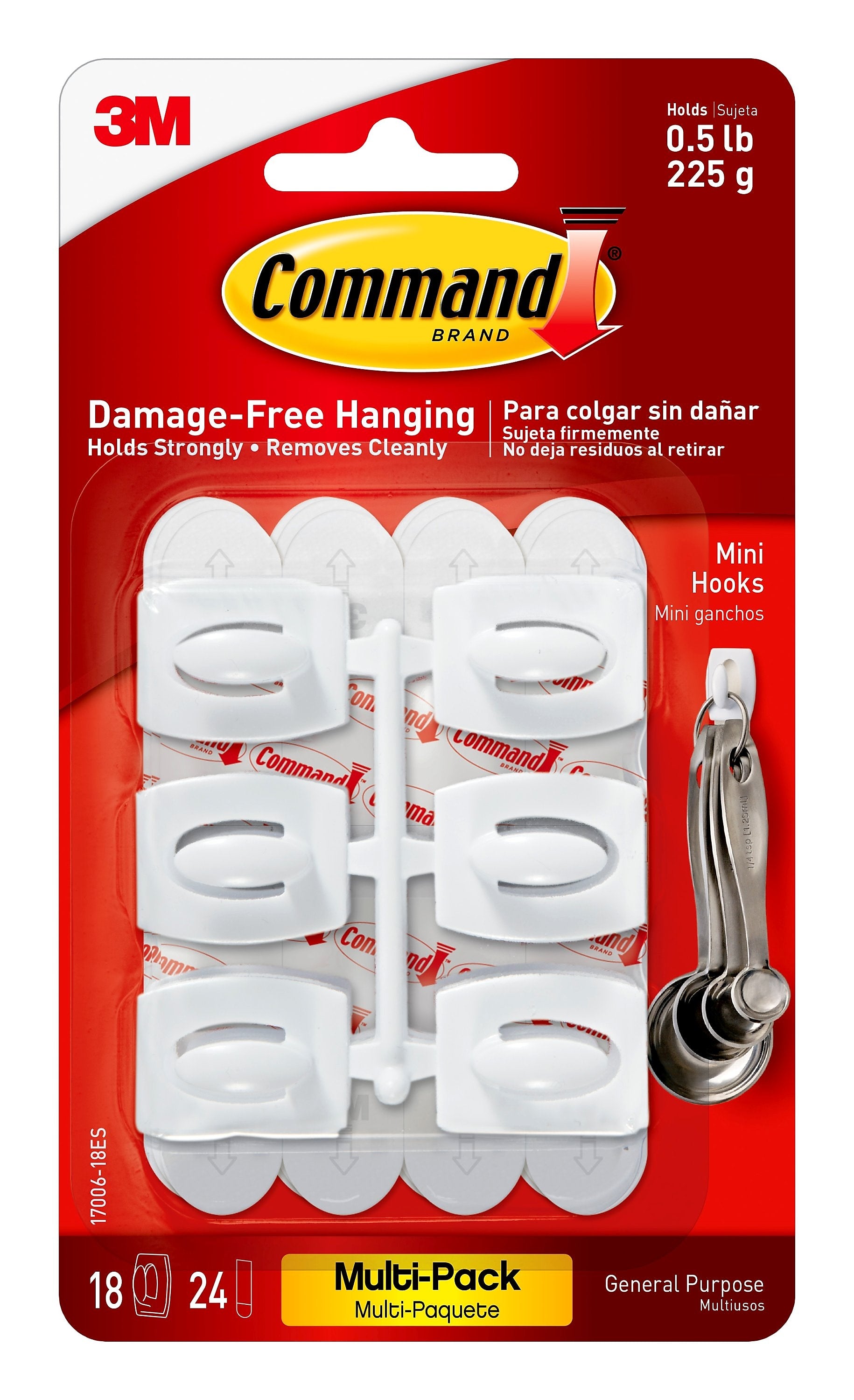 Command Mini Hooks, 0.5 lb., White, 18/Pack (17006-18ES)