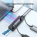 4XEM 10-Port USB 3.0 Power Switch Data Transfer Hub, Gray (4XH710)