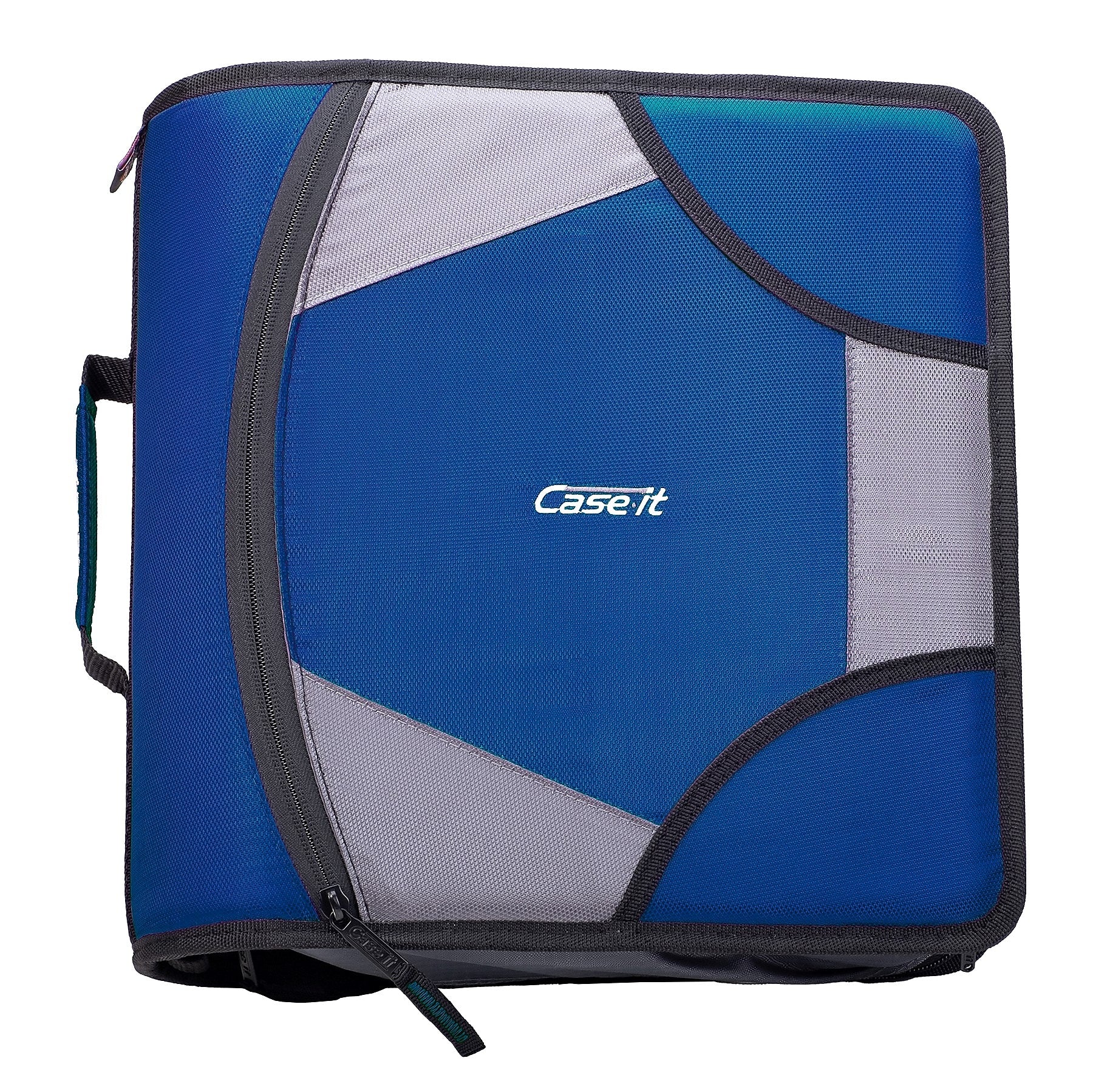 Case It King Sized Zip Tab 4" 3-Ring Zipper Binders, D-Ring, Blue (D-186 BLU)