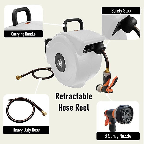 Hose Reel Pro Heavy Duty Retractable Garden Hose Reel, 1/2" x 50', White (GHR-1/2-WH-50)