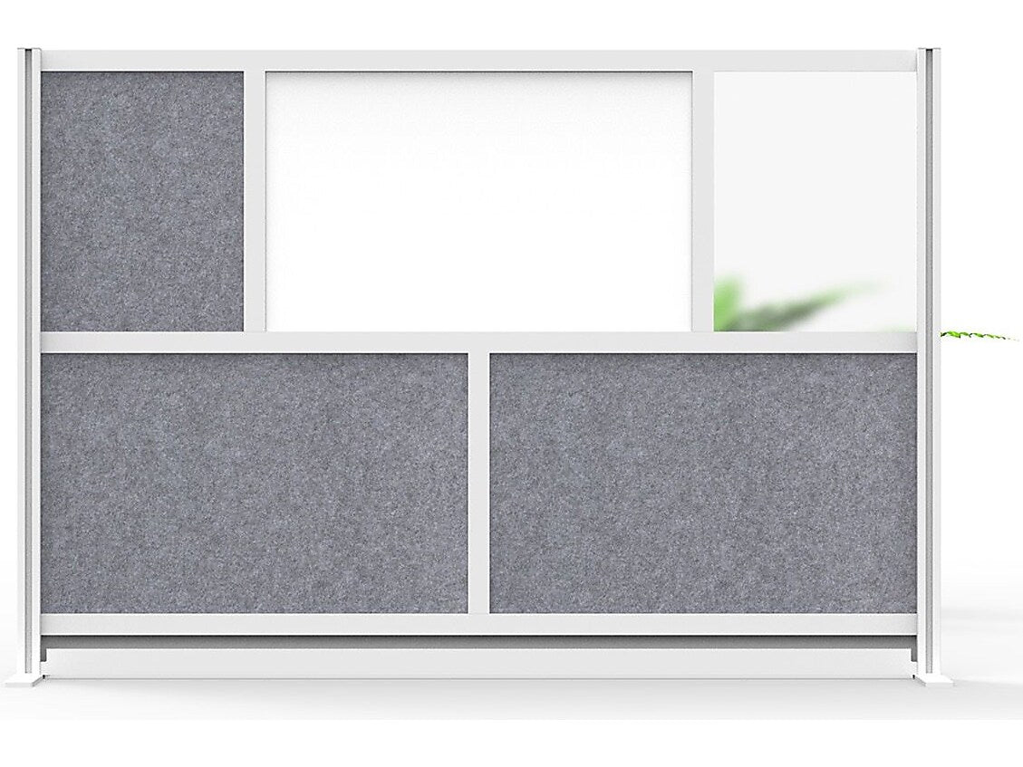 Luxor Workflow Series 5-Panel Freestanding Modular Room Divider System Starter Wall with Whiteboard, 48"H x 70"W, Gray/Silver