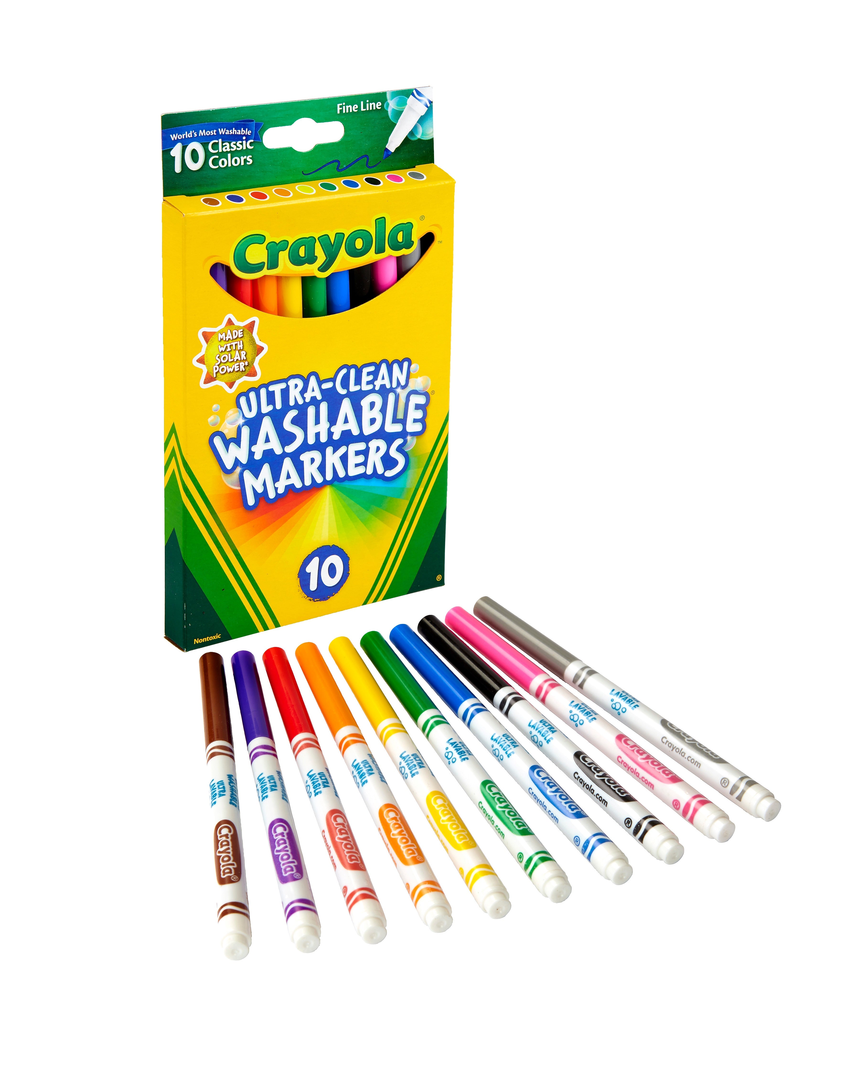 Crayola Ultra-Clean Washable Markers, Fine Line, Assorted Colors, 10/Box, 24 Boxes/Carton (58-7852-CS)