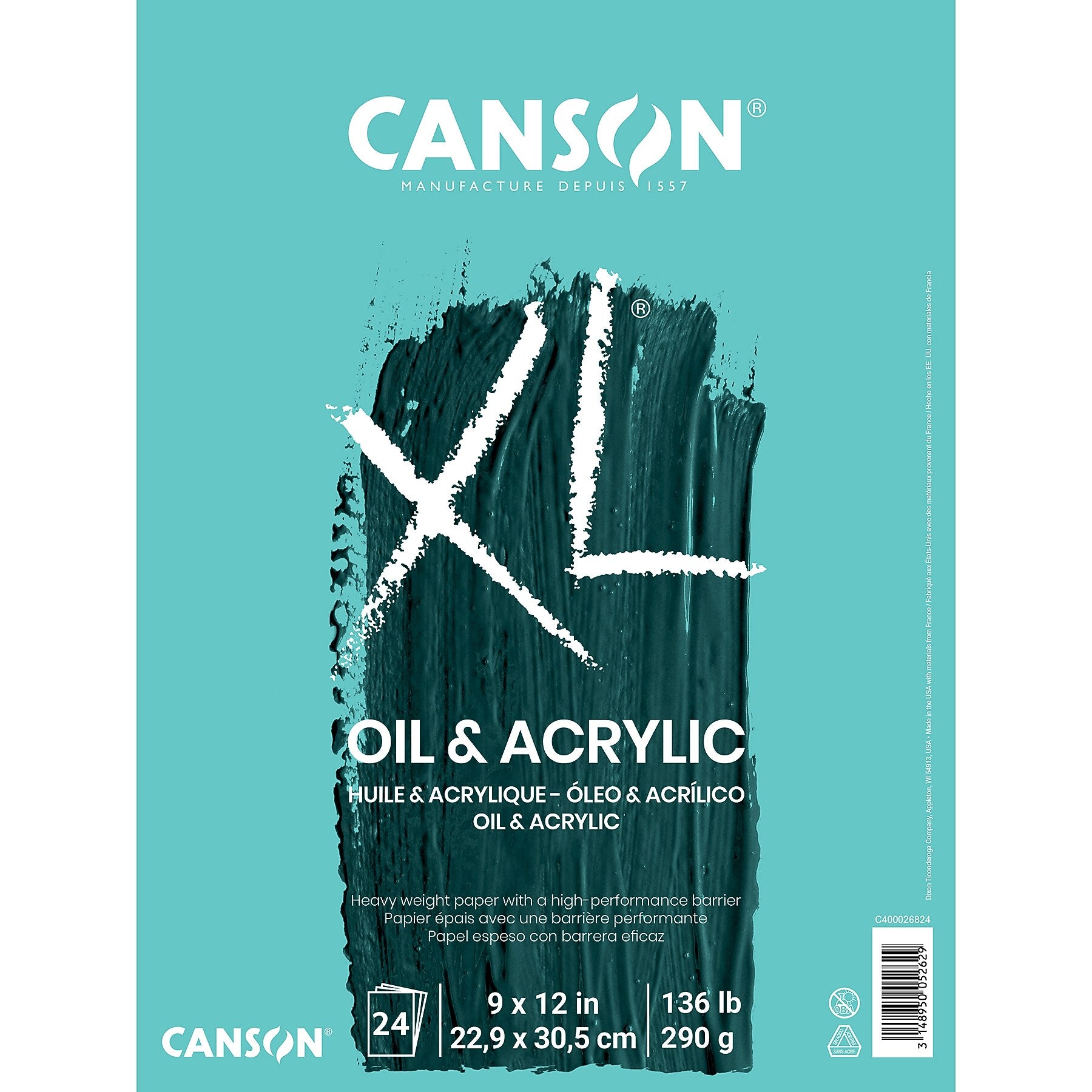 Canson XL Series 9" x 12" Oil & Acrylic Pad,  24 Sheets/Pad, 2 Pads/Bundle (MCXC400026824-2)