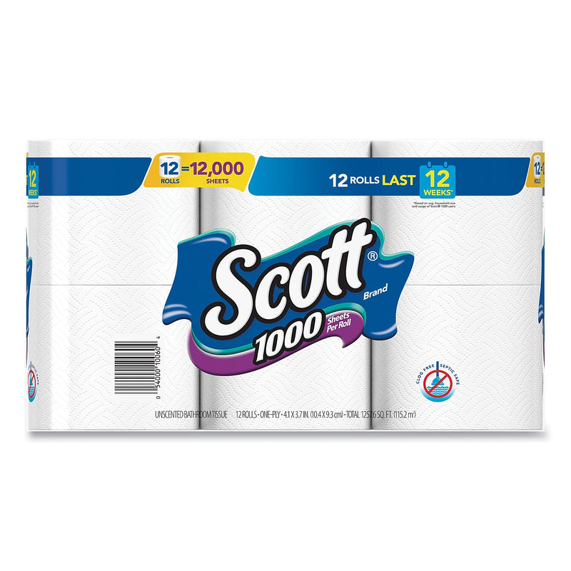 Scott Toilet Paper, 1-Ply, White, 1000 Sheets/Roll, 48 Rolls/Case (KCM10060)