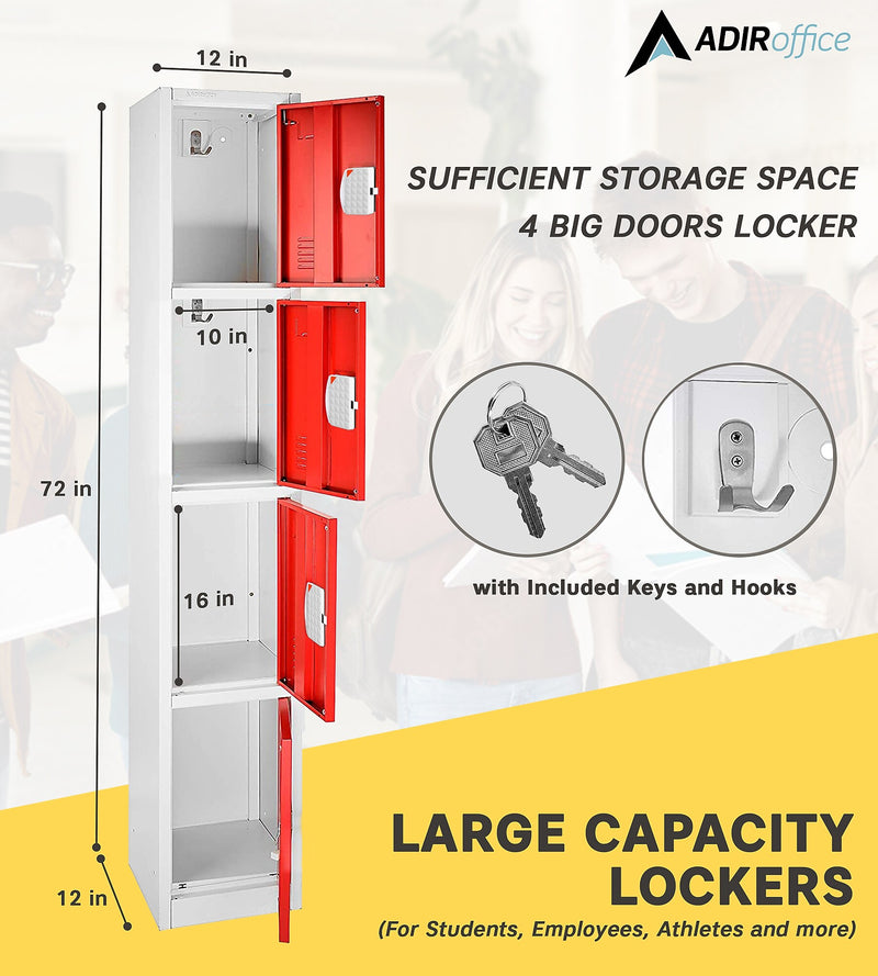 AdirOffice 72"H 4-Tier Red Storage Locker (ADI629-204-RED-DL)