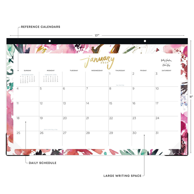 2026 Blue Sky Kelly Ventura Magenta Blooms 17" x 11" Monthly Desk Calendar (149057-26)