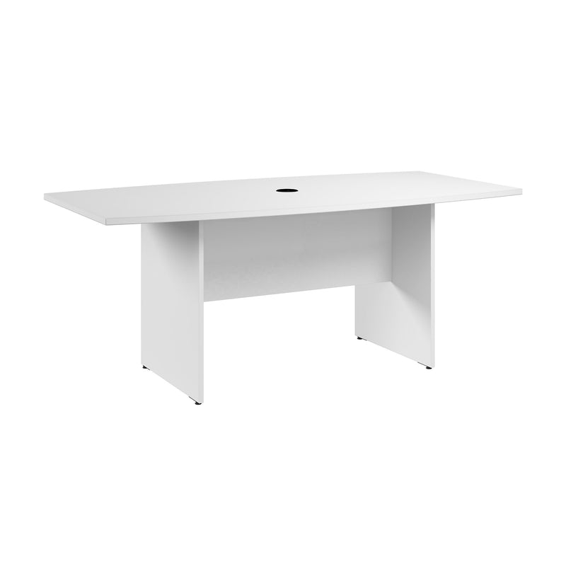 Bush Business Furniture 72W x 36D Boat Shaped Conference Table with Wood Base, White (99TB7236WH)
