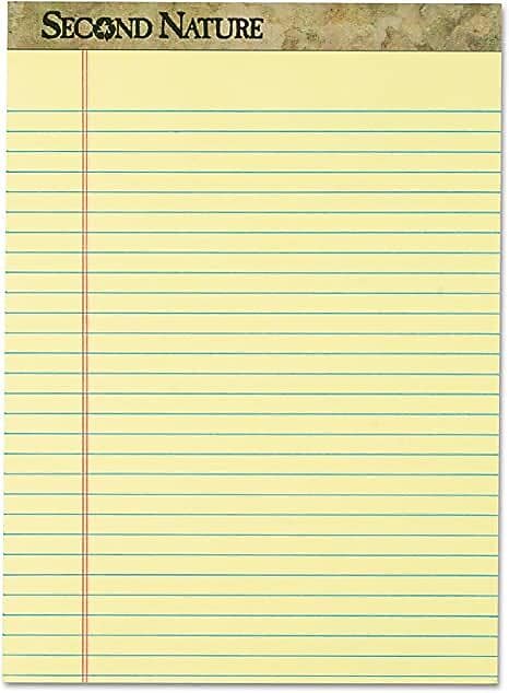 TOPS Second Nature Notepads, 8.5" x 11.75", Wide, Canary, 50 Sheets/Pad, 12 Pads/Pack (74890)