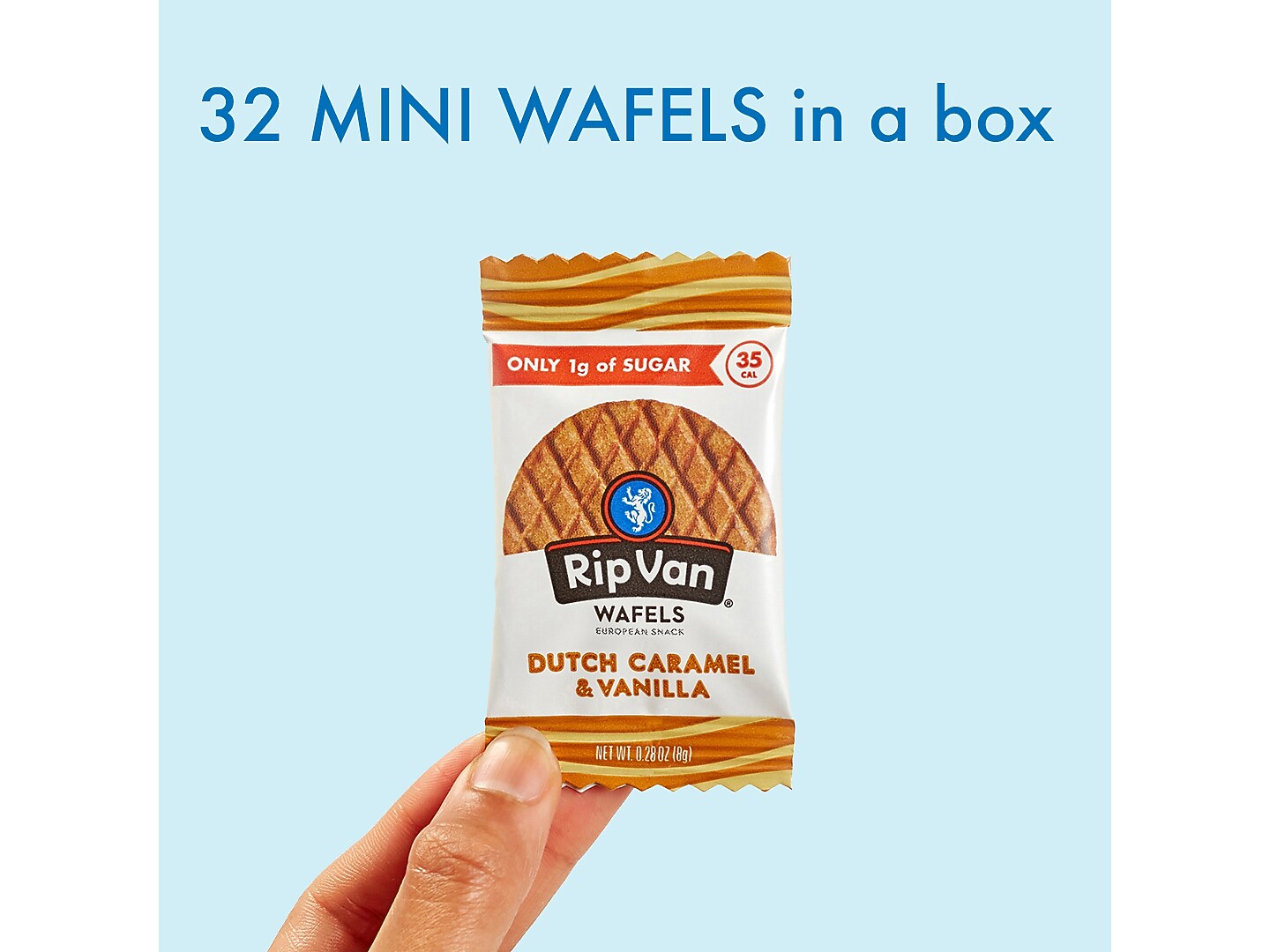 Rip Van Minis Dutch Caramel & Vanilla Wafels, 0.28 oz., 32 Packs/Box (8916)
