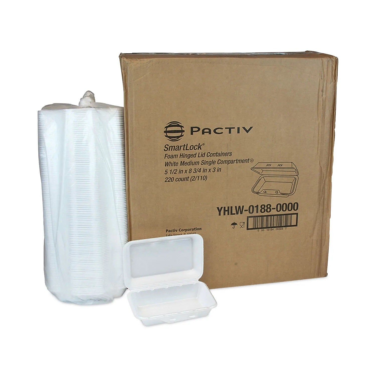 Pactiv SmartLock Foam Hinged Lid Container, Medium, 8.75 x 5.5 x 3, White, 220/Carton
