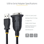 StarTech.com 3.3ft USB-A to Serial DB9 Cable, Male to Male, RS232 Printer/Switch/PLC, Black (1P3FP-USB-SERIAL)