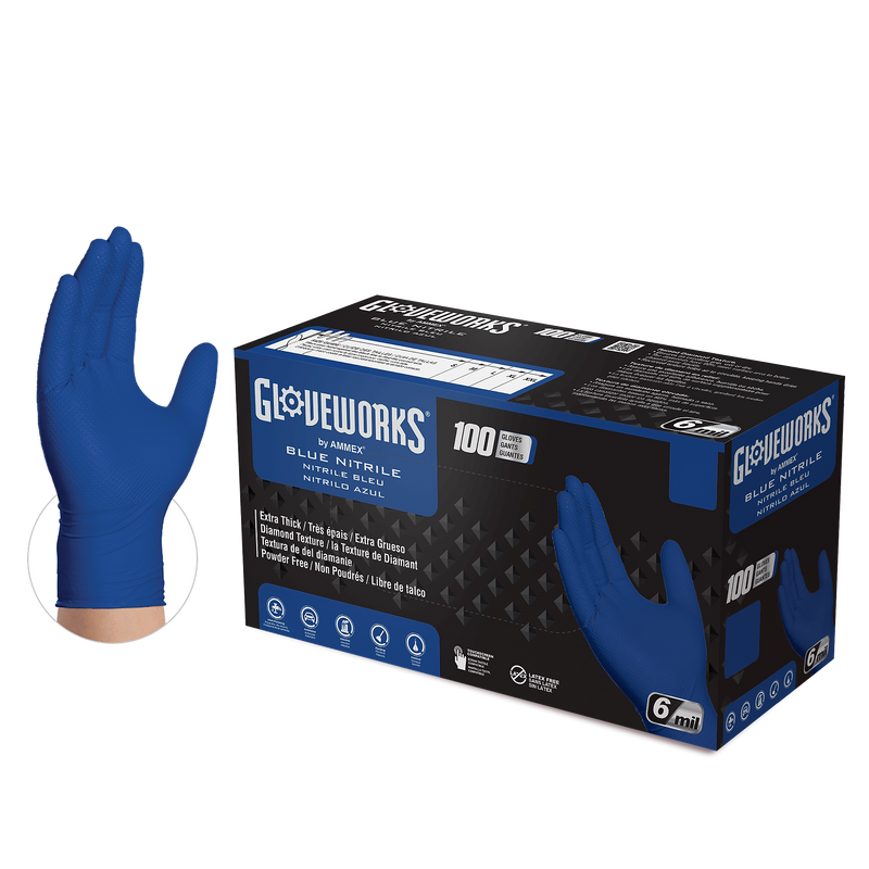Gloveworks Powder Free Nitrile Industrial Gloves, Medium, Royal Blue, 100 Gloves/Box, 10 Boxes/Carton (AXCGWRBN44100)