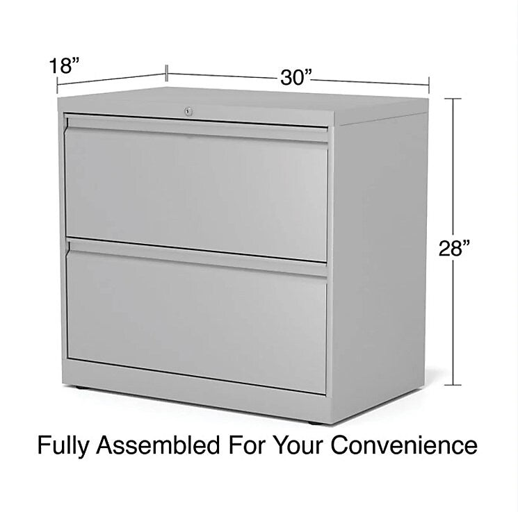 Alera 2-Drawer Mobile Lateral File Cabinet, Letter/Legal Size, Lockable, 29"H x 30"W x 19.25"D, Light Gray