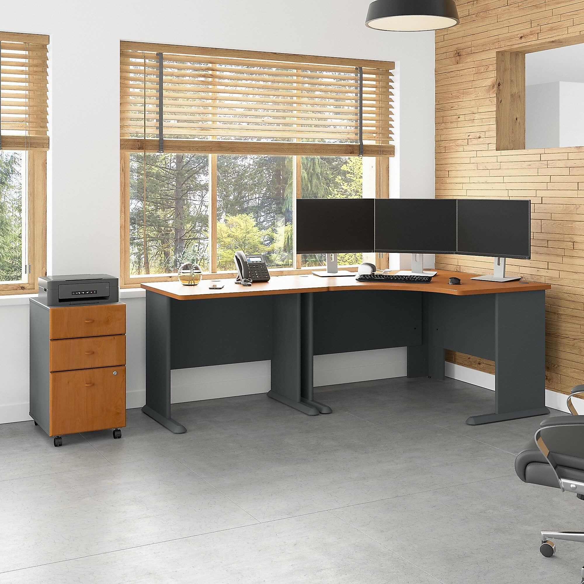 Bush Business Furniture Cubix 48"W Corner Desk with Return and Mobile File Cabinet, Natural Cherry/Slate (SRA005NCSU)