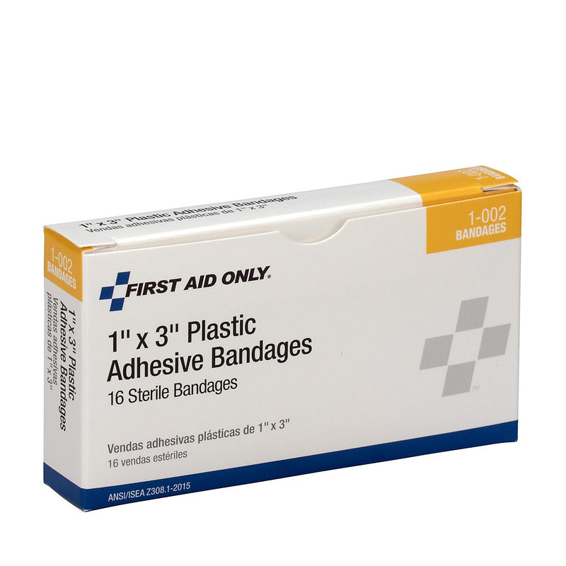 First Aid Only 1" x 3" Plastic Adhesive Bandages, 16/Box (1-002/AN146)