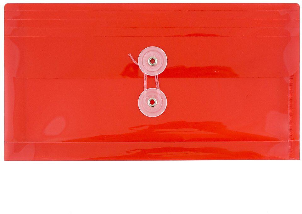 JAM Paper Premium Plastic Filing Envelope with Button & String Closure, Red, 3/Pack (921B1REX3)